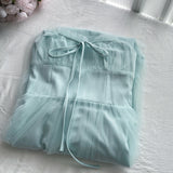 Graceful Baby Blue Mesh Sleeve Tie Front Dress