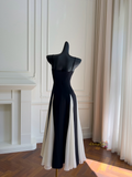 Chiffon A Line Tea Length Black & White Homecoming Dress