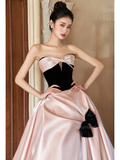 Satin Bow A Line Cut Out Pink Sweetheart Prom Dress