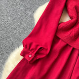 Matching Knit Vest Layered Red Dress