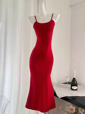 Fitted Silhouette Thin Straps Summer Red Dress