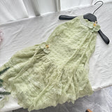 Enchanting Light Green Textured Halter Dress