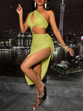 Side Tie Asymmetrical Lime Green Dress