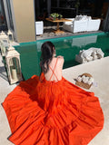 Orange Backless Tiered Maxi Dress