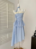 Floral Blue Asymmetrical Halter Dress
