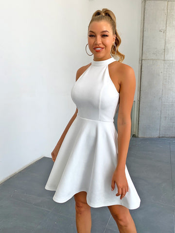 Sleek and Stylish White Party Skater Dress