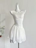 Lace Ruched One Shoulder White Mini Dress