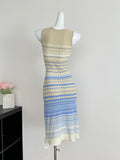 Retro Gradient Wave Stripe Knitted Midi Dress