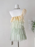 Gradient Colored Ruffled Tulle Mini Dress