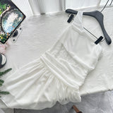 Lace Ruched One Shoulder White Mini Dress