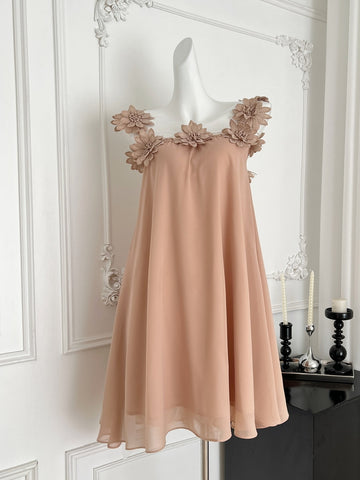 3D Flowers Chic Off Shoulder Cream Dress L / Pink 3D Flowers Chic Off Shoulder Cream Dress L / Pink
