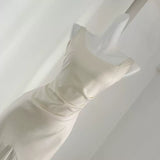 Classic Sheer Hem Midi White Satin Dress