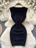 Sleeveless Knitted V Neck Stylish Dress