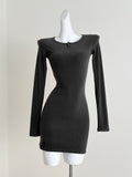 Long Sleeves Black Ribbed Knit Bodycon Dress