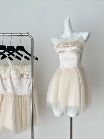 Satin Tulle Mini Dress with Bow
