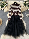 Striped Top Floral Knit Tulle Dress