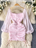 Blush Beauty Romantic Ruched Midi Dress