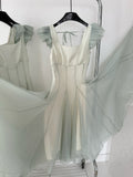 Sage Green Puffy Sleeve Summer Chiffon Long Dress