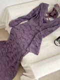 Bishop Sleeves Sheer Lace Mermaid Dress