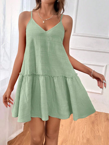 Elegant Green Sleeveless A-Line Dress