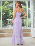 Purple Dots Asymmetrical Tulle Bridesmaid Dress
