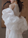 Sheath Column Sequin Halter Puffy Sleeve Wedding Dress