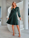 Long Sleeve Wrap-Style Green Midi Dress