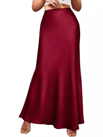 Rich Burgundy Evening Elegance Midi Skirt