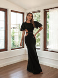 Black Cutout Puff-Sleeve Party Gown