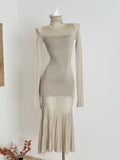 Soft Knit Turtleneck Long Sleeve Bodycon Midi Dress