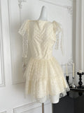 Sheer Puff Sleeves & Polka Dot Tulle Chic Short Dress