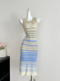 Retro Gradient Wave Stripe Knitted Midi Dress