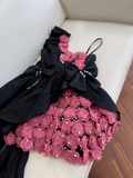 Black Short Mini Pink One Shoulder Flower Pearls Homecoming Dress