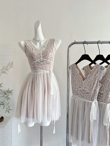 Lace Bodice Tulle Skirt Charming Short Dress