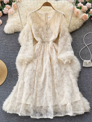 White Lace Fanciful Blossom Dress