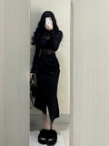 Black Bodycon Sheer Long Sleeve Maxi Dress