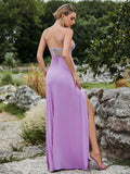 Enchanting Sheer Bodice Lavender Evening Dress