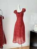 Chiffon Flattering Summer Ethereal Red Dress