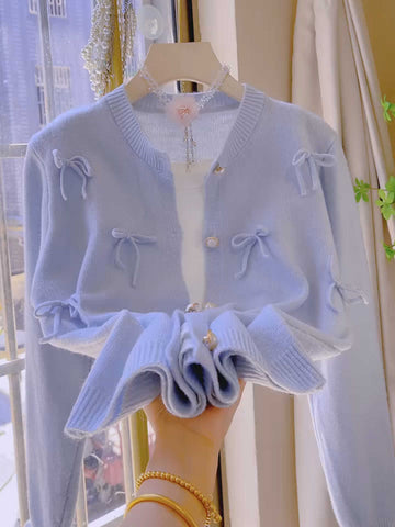 Sweet Bow Cozy Fit Light Blue Cardigan