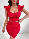 Off-Shoulder Red Crop Top and Skirt Combo