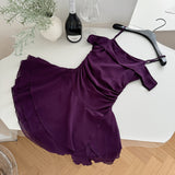 Chiffon Skirt Purple Ruched Bodice Dress