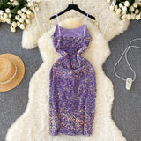 High Slit Sequin Purple Dress