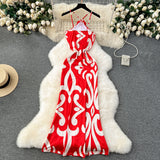 Artistic White Accents Red Beach Dress