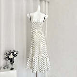 Lace Trim Ruffled Hem Polka Dot Dress