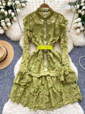 Elegant Belt Matching Slip Green Lace Dress