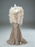 Spaghetti Straps Trumpet Mermaid Champagne Sequin Prom Dress
