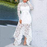 Lace White Long Sleeve High Low Dress