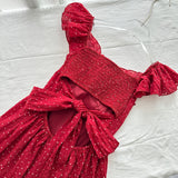 Ruffled Sleeves Flirty Red Short Dress