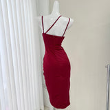 Asymmetric Floral Burgundy Bodycon Dress