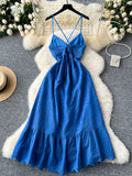 Eyelet Cross-Back Blue Summer Dress